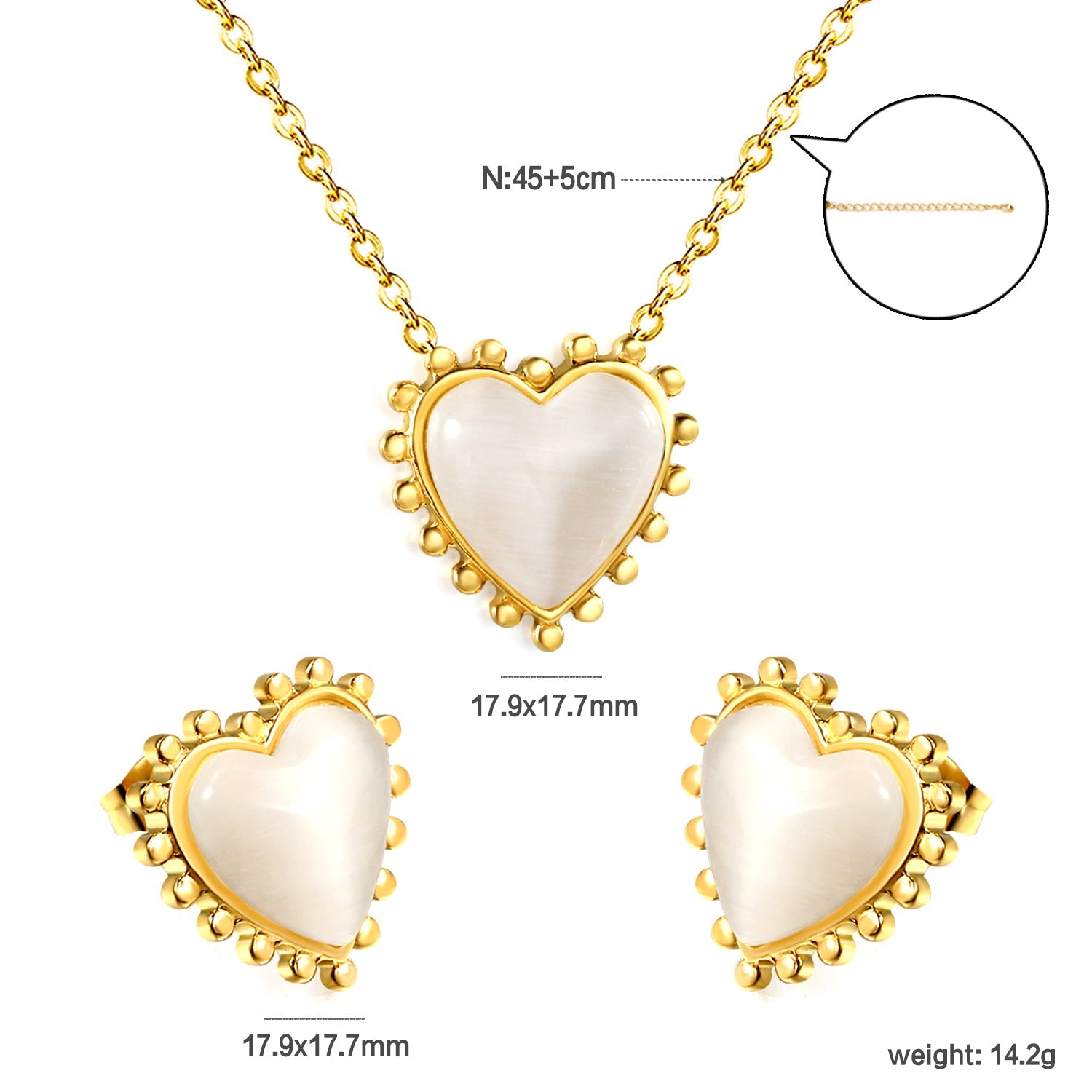 17.9*17.7mm Loose Beads Edged Heart with White Cat's Eye Stones Set asonjewelry