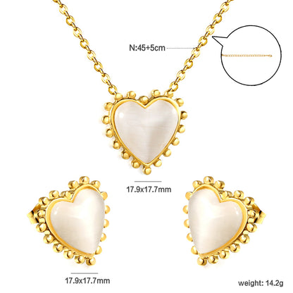17.9*17.7mm Loose Beads Edged Heart with White Cat's Eye Stones Set asonjewelry
