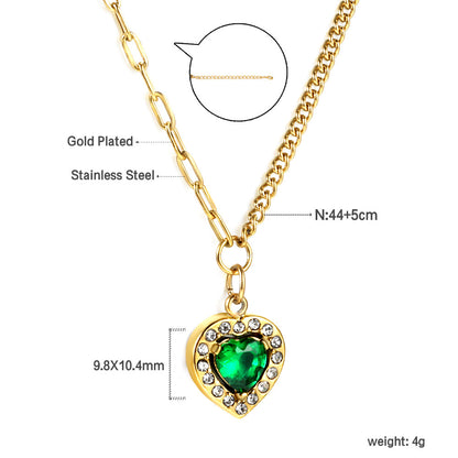 Spring 2024 Heart Green Diamond + White Diamond Ring Pendant Necklace 44+5cm asonjewelry