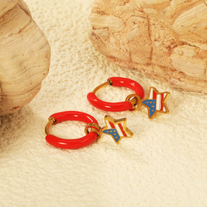 2*10mm circle with red dripping oil + 8.2*12.2mm pentagram with mixed color dripping oil fittings gold color