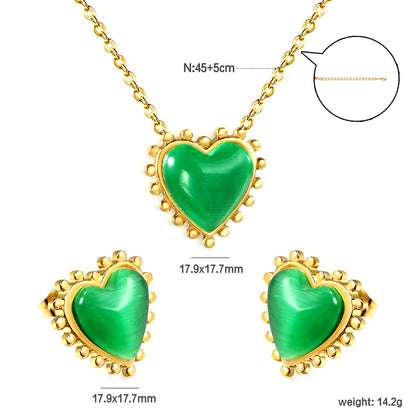 17.9*17.7mm Loose Beads Edged Heart with Green Cat's Eye Stones Set asonjewelry