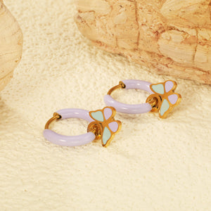 2*10mm circle with purple dripping oil + 9.3*9.5mm butterfly with mixed color dripping oil accessories earrings gold color
