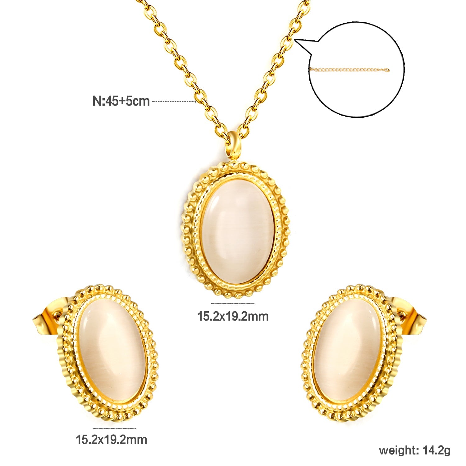 15.2*19.2mm Lace Oval with White Cat's Eye Stone Set asonjewelry