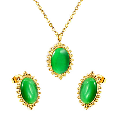 14.8*24mm loose bead side oval with green cat's eye stone set asonjewelry