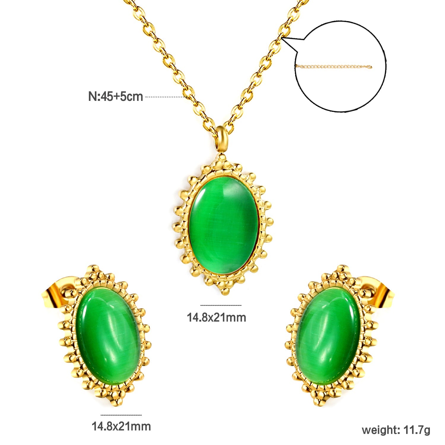 14.8*24mm loose bead side oval with green cat's eye stone set asonjewelry