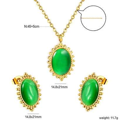 14.8*24mm loose bead side oval with green cat's eye stone set asonjewelry