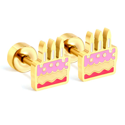 Screw plug 0.8*8mm pin 6.2*7.2mm Cake with mixed color drop earrings gold color asonjewelry