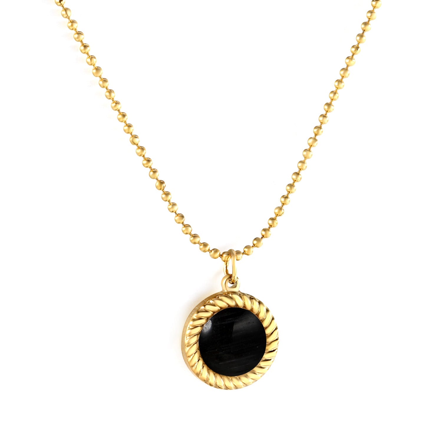 Round Twist Trim with Black Cat's Eye Pendant 11.6mm Necklace 45+5cm asonjewelry
