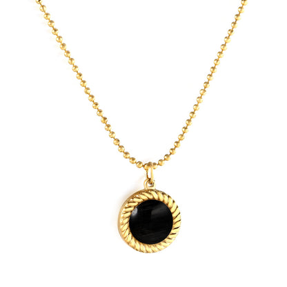 Round Twist Trim with Black Cat's Eye Pendant 11.6mm Necklace 45+5cm asonjewelry