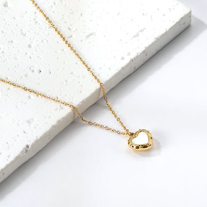 Heart with White Shell Pendant Necklace 39+5cm asonjewelry