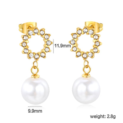 9.9mm rubber pearl pendant + 11.9mm round white diamond ring stud earrings, gold color asonjewelry