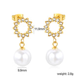 9.9mm rubber pearl pendant + 11.9mm round white diamond ring stud earrings, gold color
