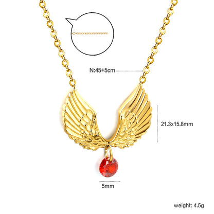 1 pair of wings with 1 red diamond pendant 21.3*15.8 necklace 45+5cm asonjewelry