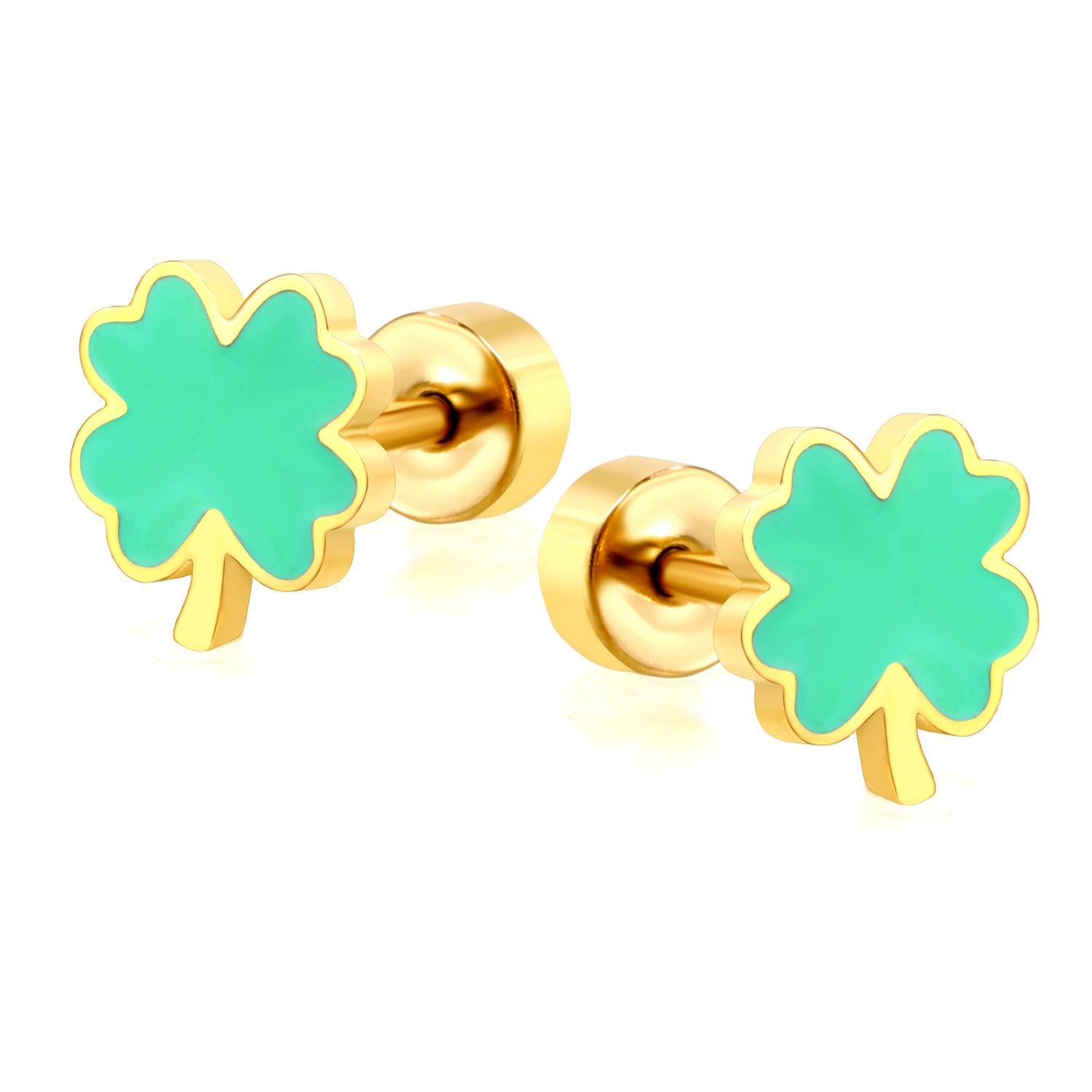 Screw plug 0.8*8mm pin 6.3*7.3mm lucky grass with green oil drop earrings gold color asonjewelry