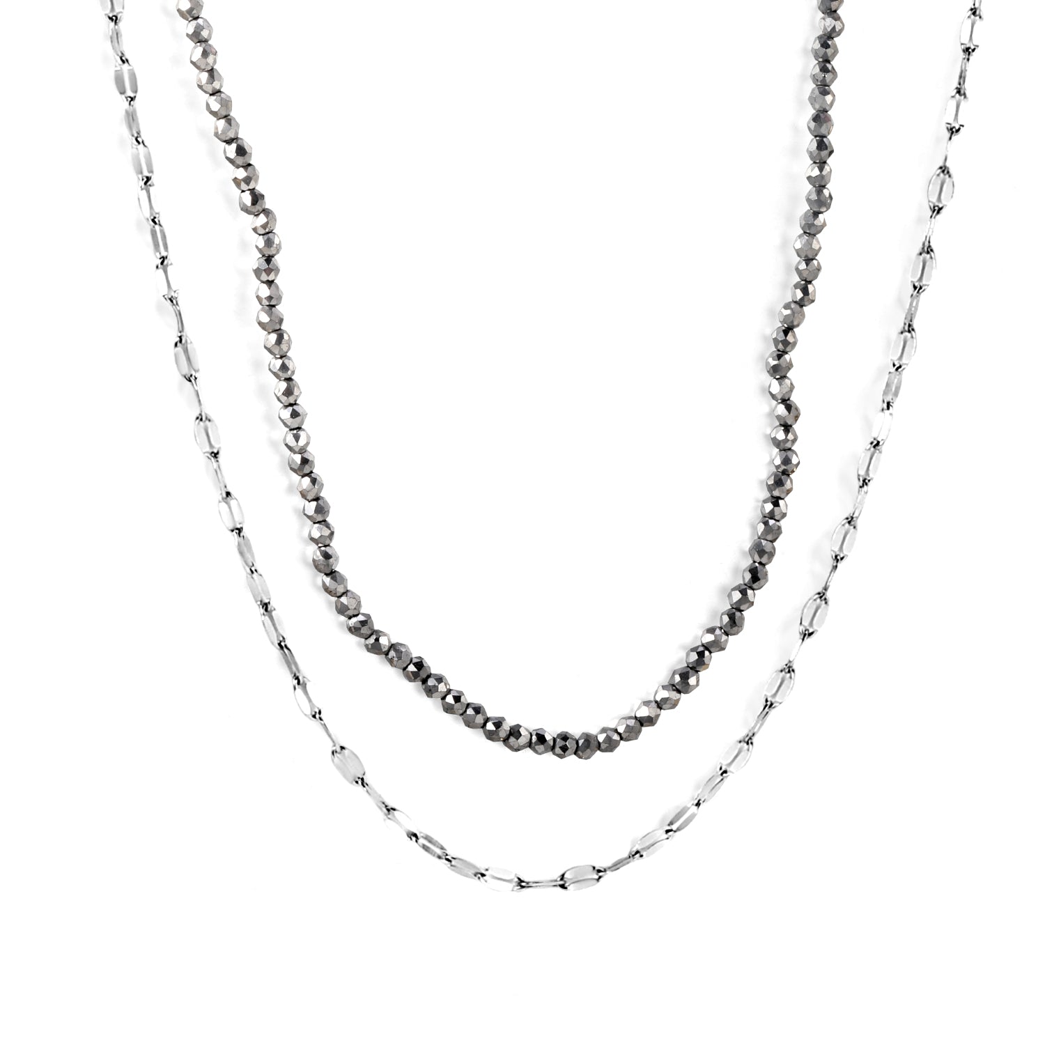 2.2mm Charcoal Black Bead Chain + Lip Chain 40+45+5cm + 6mm Double Chain Necklace Steel Color/Gold Color asonjewelry