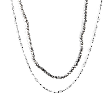 2.2mm Charcoal Black Bead Chain + Lip Chain 40+45+5cm + 6mm Double Chain Necklace Steel Color/Gold Color asonjewelry