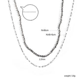 2.2mm Charcoal Black Bead Chain + Lip Chain 40+45+5cm + 6mm Double Chain Necklace Steel Color/Gold Color