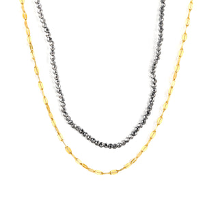 2.2mm Charcoal Black Bead Chain + Lip Chain 40+45+5cm + 6mm Double Chain Necklace Steel Color/Gold Color