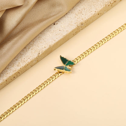 Butterfly with Green Drip Oil 13.7*13mm Anklet 23+5cm Gold Color asonjewelry