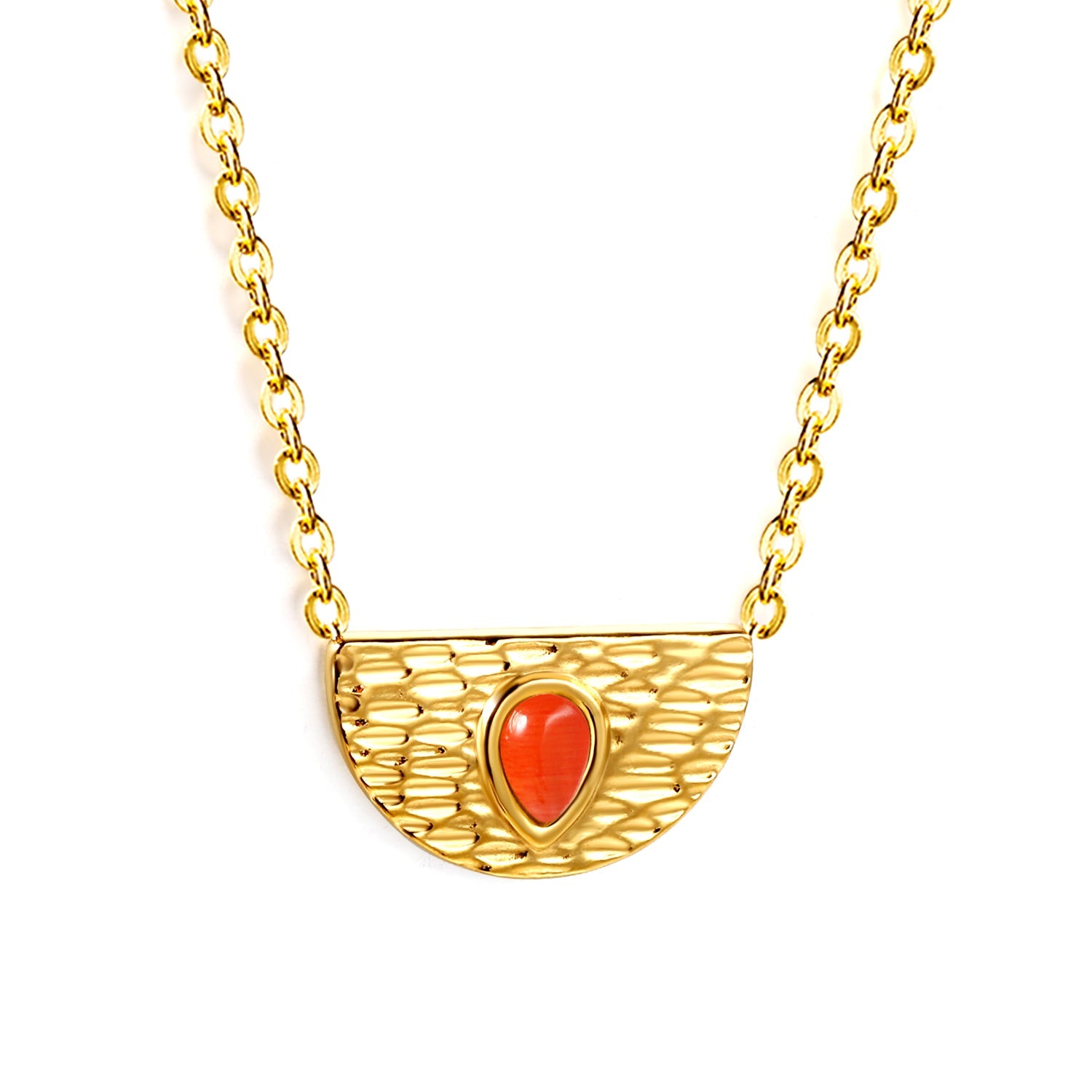 Semi-circle with teardrop red cat's eye pendant 20.3*11.6MM Necklace 45+5cm asonjewelry