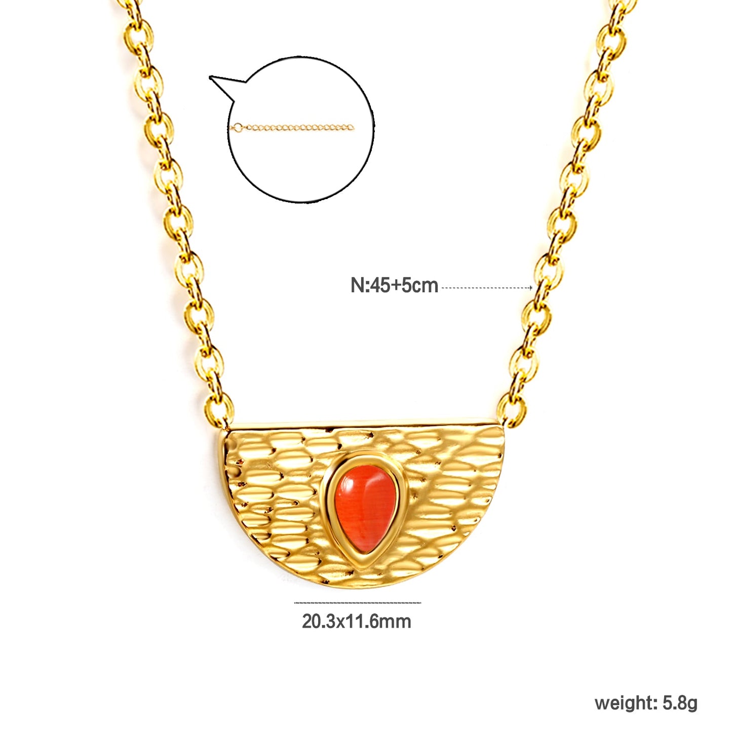 Semi-circle with teardrop red cat's eye pendant 20.3*11.6MM Necklace 45+5cm asonjewelry