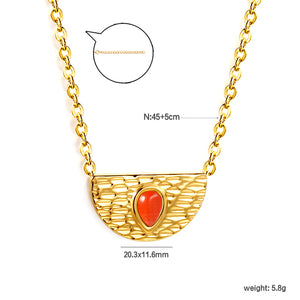 Semi-circle with teardrop red cat's eye pendant 20.3*11.6MM Necklace 45+5cm