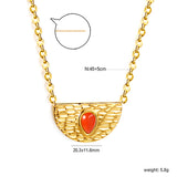 Semi-circle with teardrop red cat's eye pendant 20.3*11.6MM Necklace 45+5cm