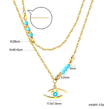 Lake blue eyes accessories 17.8*7.6mm+6 lake blue beads 3.2mm+4 steel beads 3mm with chain double chain 45+38+5cm asonjewelry