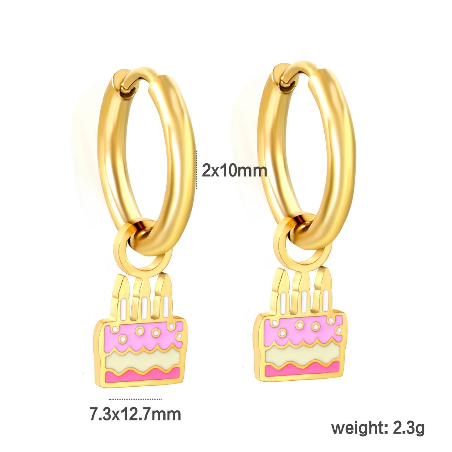 2*10mm circle +7.3*12.7mm cake with mixed color drip earrings gold color asonjewelry
