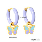 2*10mm circle with purple dripping oil + 9.3*9.5mm butterfly with mixed color dripping oil accessories earrings gold color