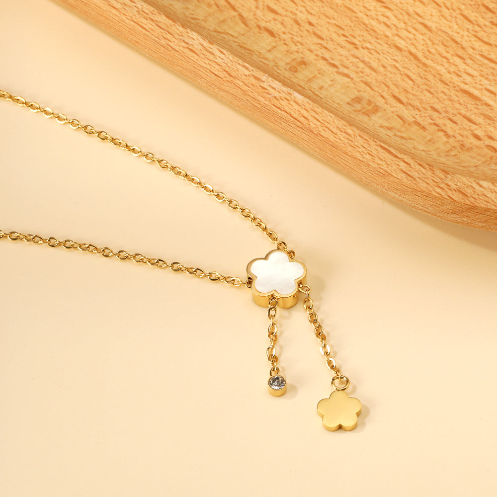 2024 New Year White Shell Peach Blossom + Peach Blossom Accessories with Diamond Pendant Necklace 45+5cm asonjewelry