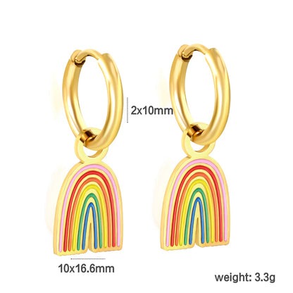 2*10mm circle +10*16.6mm rainbow with mixed color drip earrings gold color asonjewelry