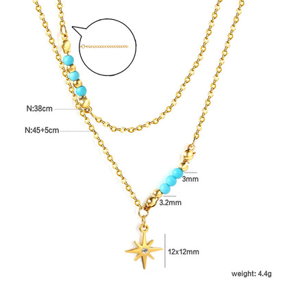 Octopus with diamonds accessories 12 * 12mm + 6 lake blue beads 3.2mm + 4 steel beads 3mm with chain double chain 45 + 38 + 5cm gold color asonjewelry