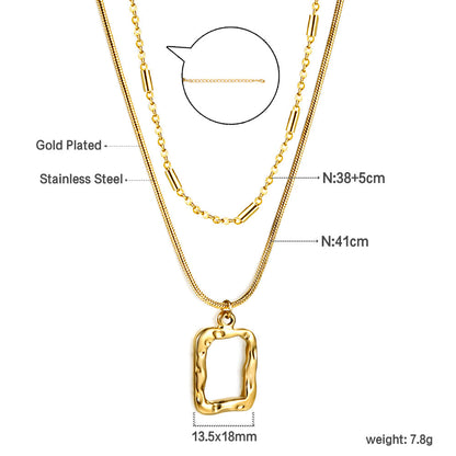 2024 New Year Rectangle Hollow Circle Pendant + Matching Chain Necklace 41+38+5cm asonjewelry