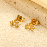 8.8 x 6.1 mm crown stud earrings, steel/gold color