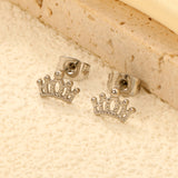 8.8 x 6.1 mm crown stud earrings, steel/gold color