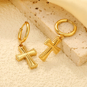 Wire 2*O.D. 14.2mm earrings + 13.9*20.1mm cross earrings Gold color