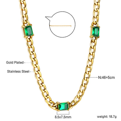 2024 New Year's 3 Rectangular Green Diamonds Pendant Necklace 46+5cm asonjewelry