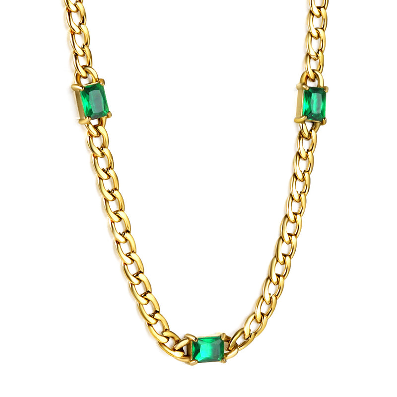 2024 New Year's 3 Rectangular Green Diamonds Pendant Necklace 46+5cm