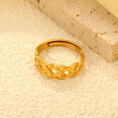 5.9mm Geometric Golden Adjustable Ring ¨C 3D Faceted Design, 5.9mm Height, Trendy & High-End asonjewelry