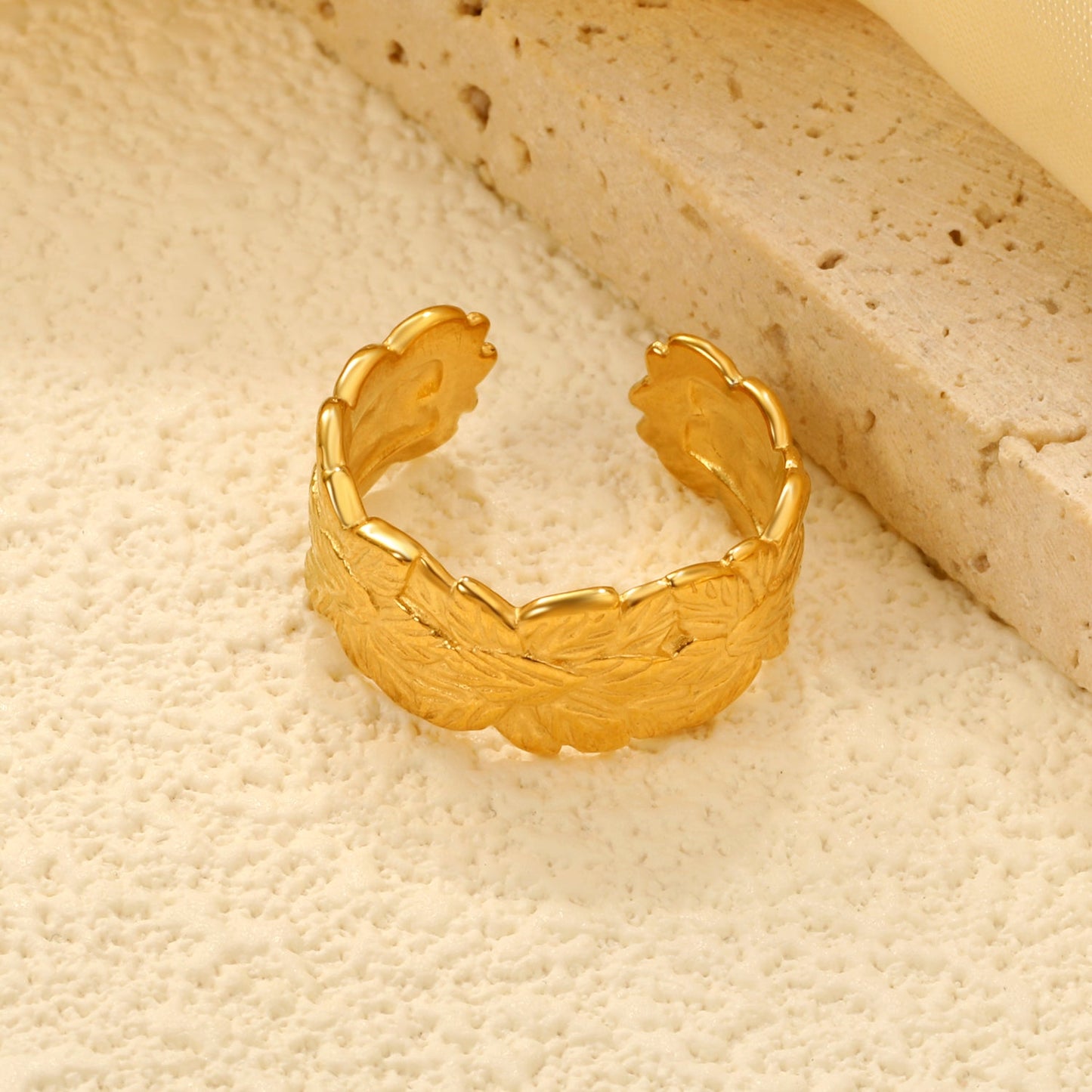 18K Gold - Plated Petal - Embossed Wide Ring asonjewelry