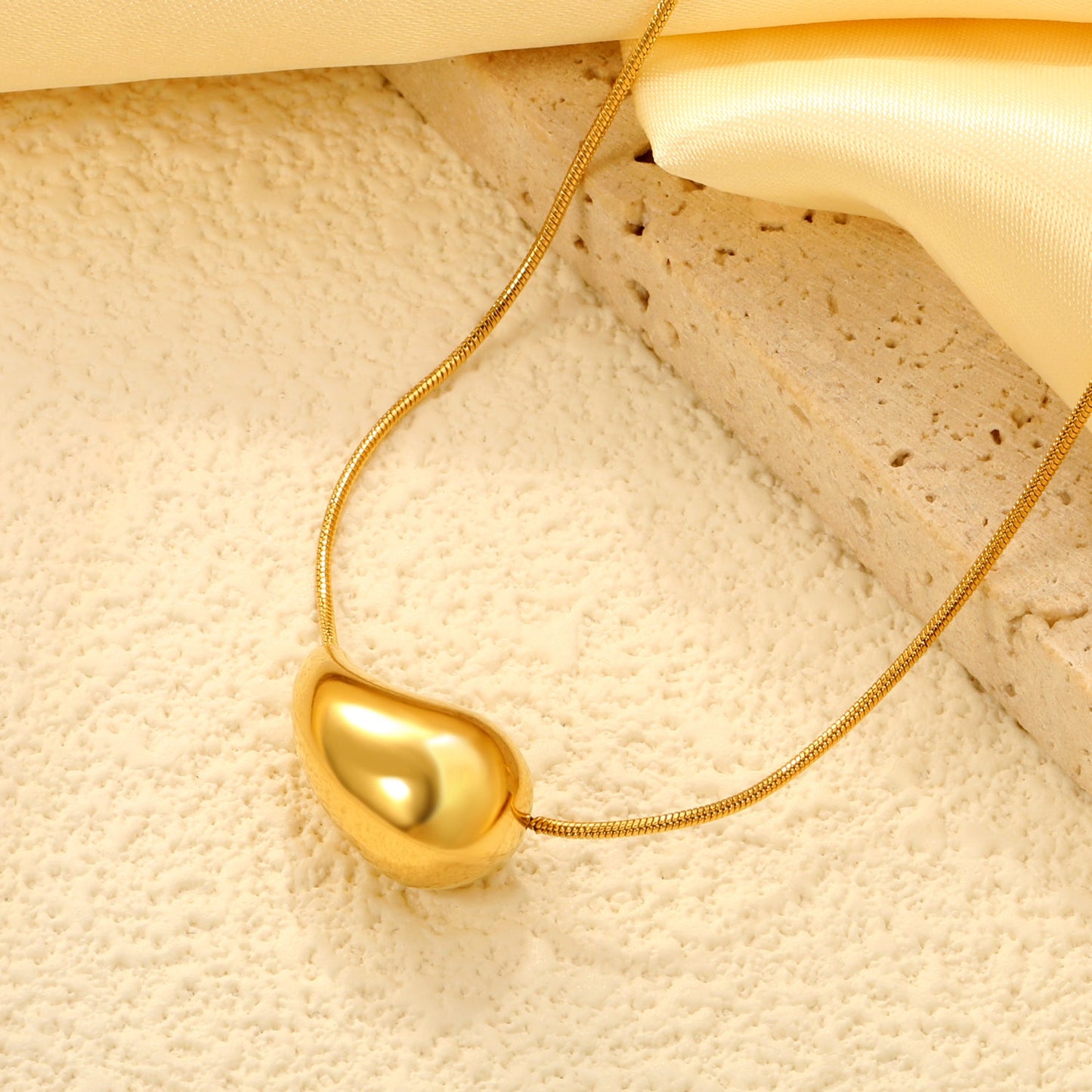 20mm/25mm Teardrop Oval Pendant Necklace 40+5cm Steel Color/Gold Color asonjewelry