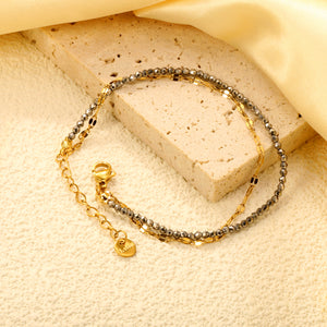 2.2mm mine black bead chain + lip chain 17+17+3cm+6mm round sign double chain bracelet steel/golden