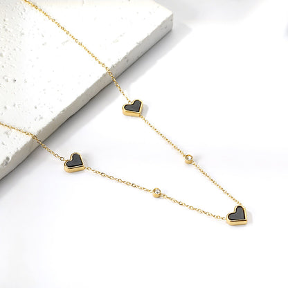 8*10mm 3 heart-shaped white/red/pink/green/black shells + 3.5mm 2 white diamond pendants 0.3 cross chain 41+5cm + 10*3mm square tag Necklace Gold asonjewelry