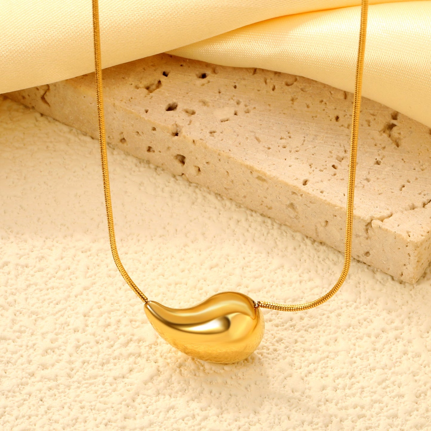 20mm/25mm Teardrop Oval Pendant Necklace 40+5cm Steel Color/Gold Color asonjewelry