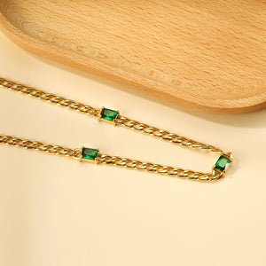 2024 New Year's 3 Rectangular Green Diamonds Pendant Necklace 46+5cm