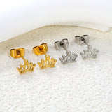 8.8 x 6.1 mm crown stud earrings, steel/gold color