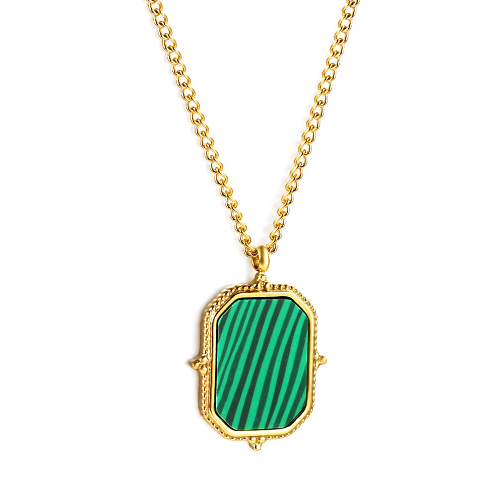 2024 New Year's Rectangle with Green Stripe Shell Pendant Necklace 45+5cm asonjewelry