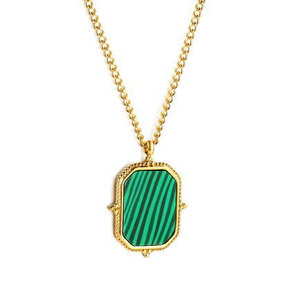 2024 New Year's Rectangle with Green Stripe Shell Pendant Necklace 45+5cm asonjewelry