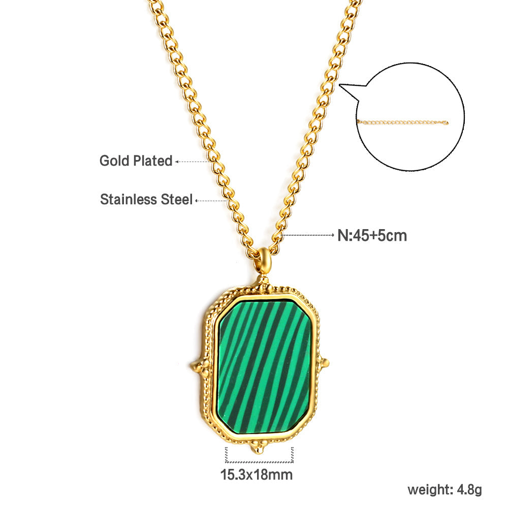 2024 New Year's Rectangle with Green Stripe Shell Pendant Necklace 45+5cm asonjewelry